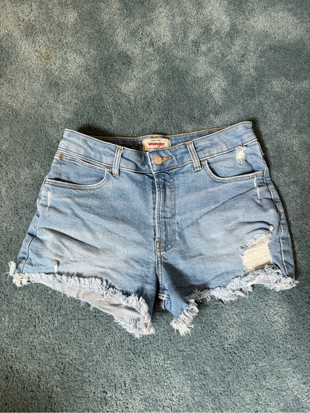 Wrangler Light Blue Frayed Hem Denim Shorts